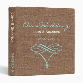 Teal Flourish on Rustic Burlap - Wedding Album Binder