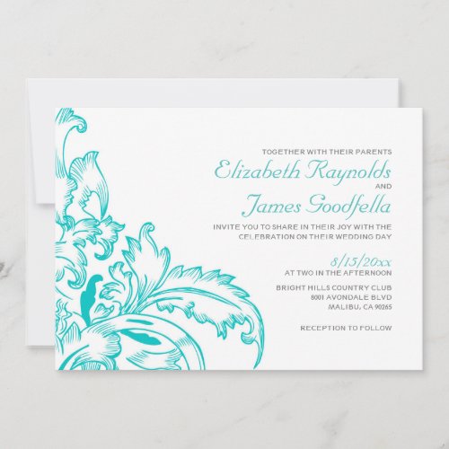 Teal Flourish Wedding Invitations