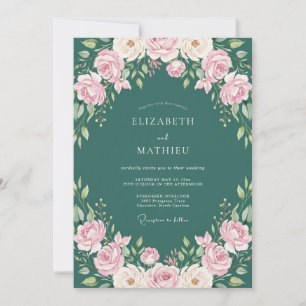 Teal Flourishing Rose Wedding Invitation
