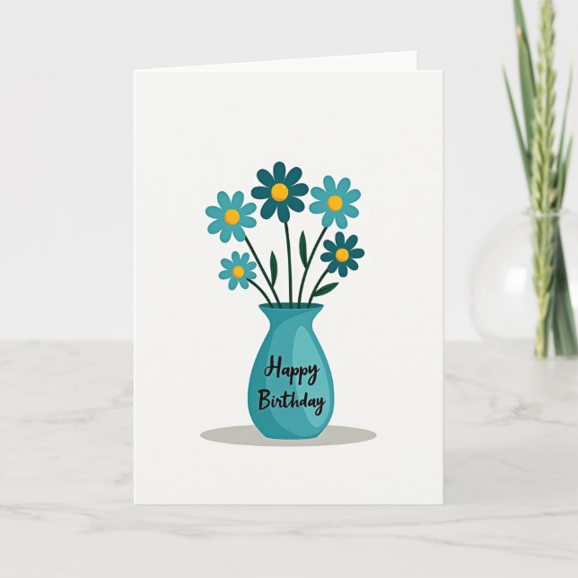 Teal Flower Birthday Card (Front)
