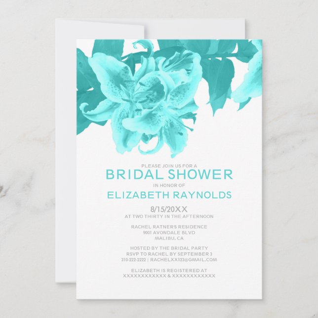 Teal Flower Bridal Shower Invitations (Front)