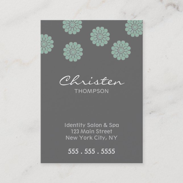 teal flower business cards (Front)