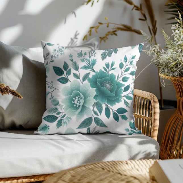 Teal Flower Delight Throw Pillow (Creator Uploaded)