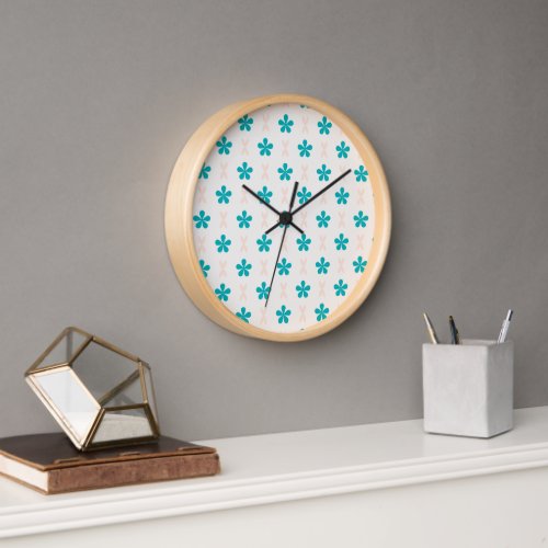 Teal Flower Patterned Clock