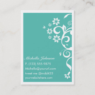 Teal Flower Personal QR Large Business Card