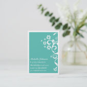 Teal Flower Personal QR Large Business Card (Standing Front)