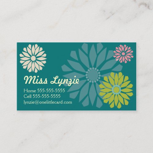 Teal Flower Power Business Cards