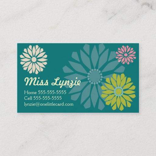 Customizable Teal Flower Power Business Cards