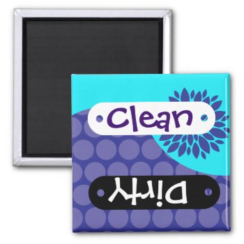 Teal Flower Purple Clean Dirty Dishwasher Magnet by PrettyPatternsGifts at Zazzle