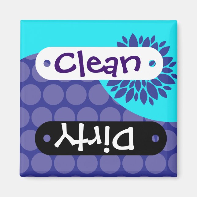 Teal Flower Purple Clean Dirty Dishwasher Magnet (Front)