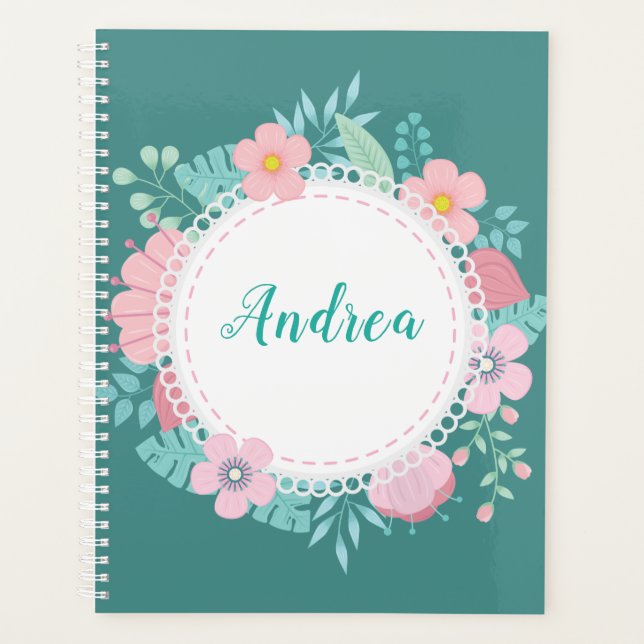 Teal Flower Wreath Planner (Front)