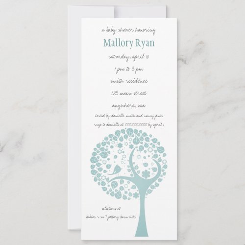 Teal Flowering Tree Baby Shower Invitation