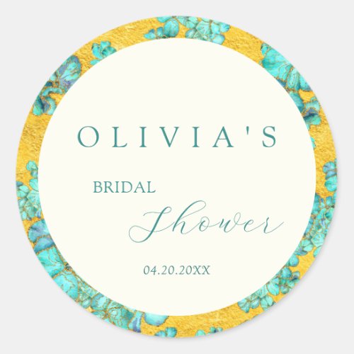 Teal Flowers Bridal Shower Classic Round Sticker