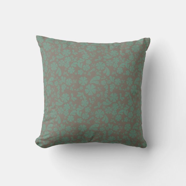 Teal Flowers on Gray MOJO Pillow (Front)