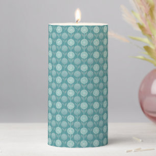 Teal Flowers Pattern Pillar Candle