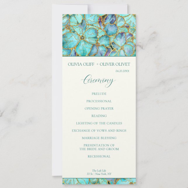 Teal Flowers Wedding Program (Front)
