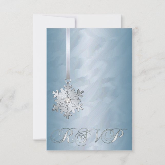Teal Foil Silver Snowflake Jewel RSVP Invitation (Front)