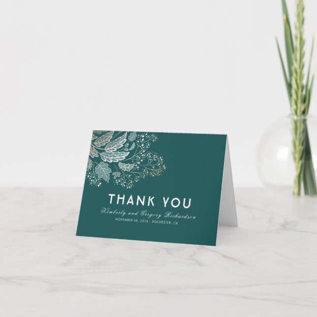 Teal Foliage Elegant Wedding Thank You (Front)