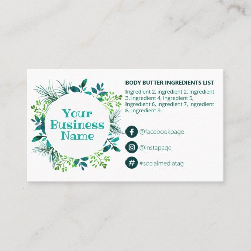 Teal Foliage Ingredients Instructions Business Card