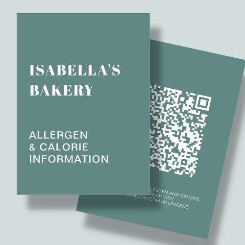 Teal Food Allergy Calorie Information QR Code Card