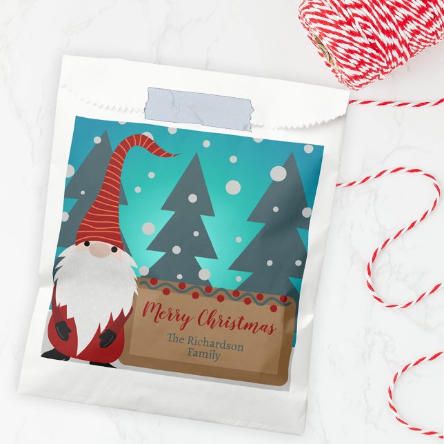 Teal Forest Nordic Gnome Family Christmas Favor Bag (Creator Uploaded)