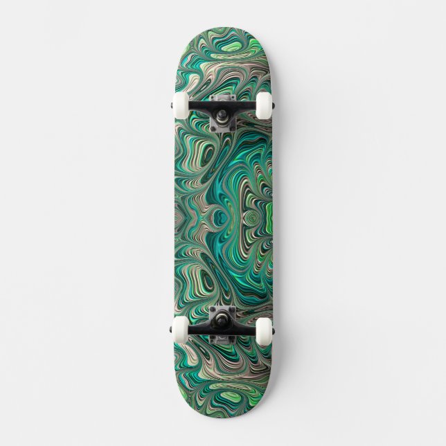 Teal Fractal Paua Abalone Shell Nautical Theme Art Skateboard (Front)