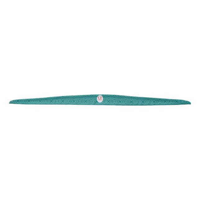Teal Fractal Red Monogram White Circle Tie Headband (Front)