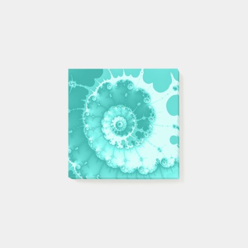 Teal Fractal Spiral 3x3 Post_it Notes