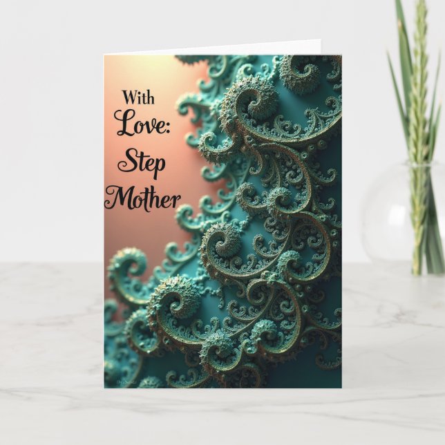 Teal Fractal Step Mothers Day Card (Front)