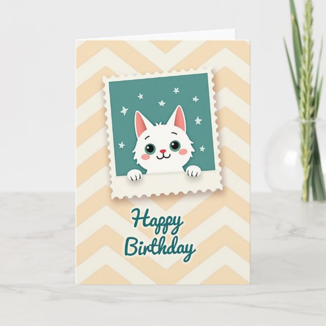 Teal Framed Cat Birthday Card (Front)
