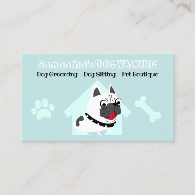 Teal French Bulldog Pet Sitter Dog Walker Groomer Business Card