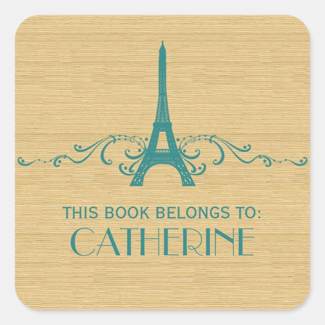 Teal French Flourish Bookplate Stickers (Front)