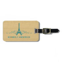 Teal French Flourish Luggage Tag