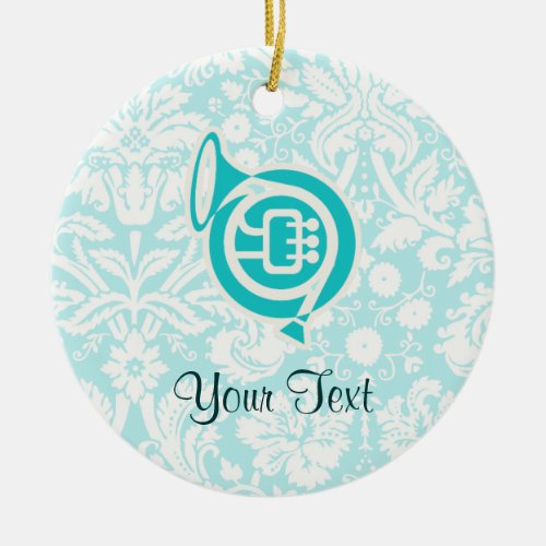 Teal French Horn Ceramic Ornament
