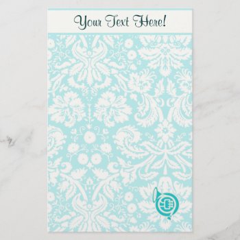 Teal French Horn Stationery by MusicPlanet at Zazzle