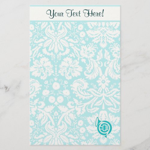 Teal French Horn Stationery