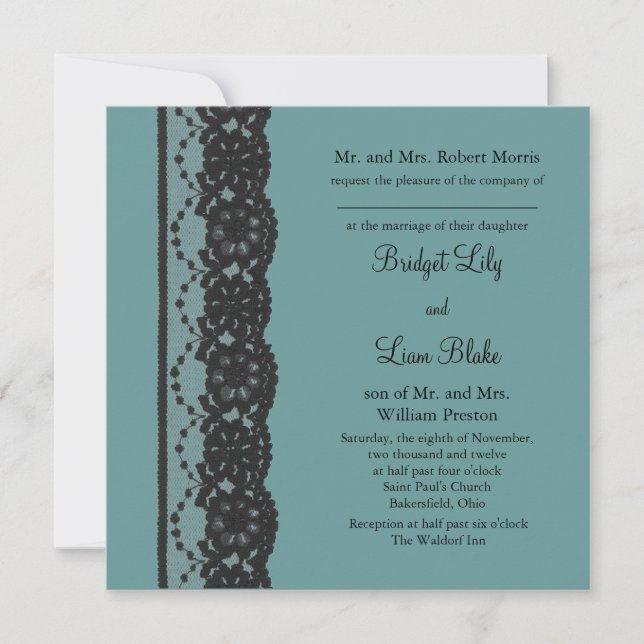 Teal French Lace 2 Wedding Invitation (Front)