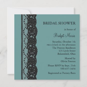 Teal French Lace Bridal Shower 2 Invitation by prettyfancyinvites at Zazzle