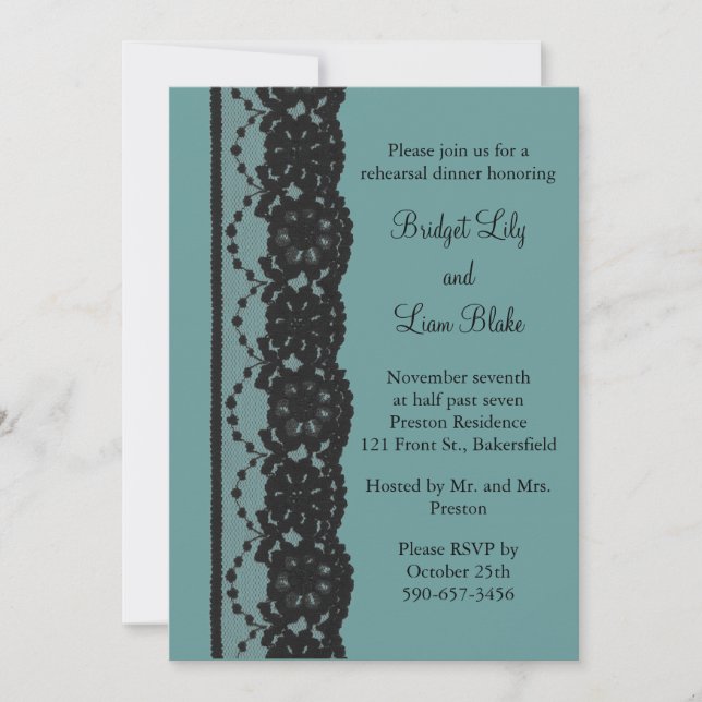 Teal French Lace Rehearsal Dinner Invitation (Front)