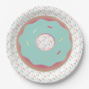 Teal Frosted Donut and Sprinkles Paper Plates