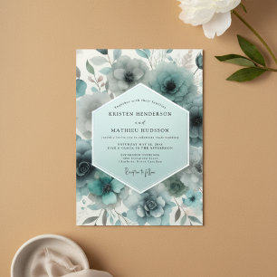 Teal Frosted Floral Wedding Invitation