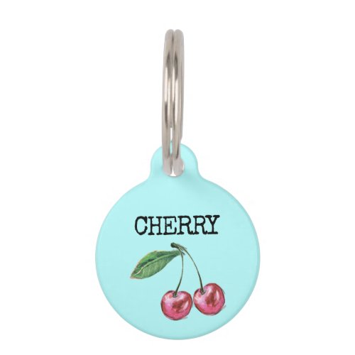Teal Fruit Cherry Pet ID Tag