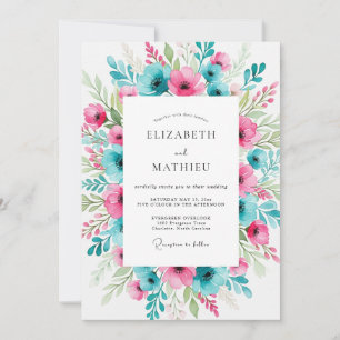 Teal Fuchsia Lively Spring Wedding Invitation