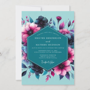 Teal Fuchsia Moody Bloom Wedding Invitation