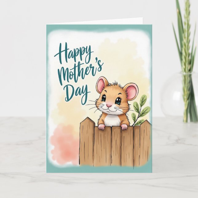 Teal Furry Friend Mothers Day Card (Front)