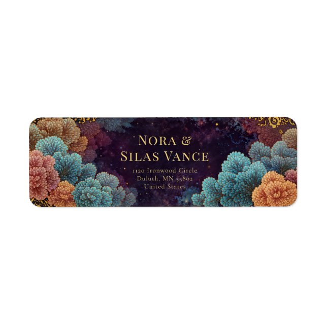 Teal Galaxy Coral Ornate Gold Frame Label (Front)