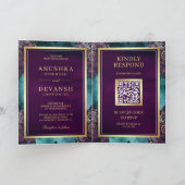 Teal Galaxy Purple Mandala QR Code Indian Wedding Invitation (Inside)