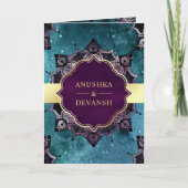 Teal Galaxy Purple Mandala QR Code Indian Wedding Invitation (Front)