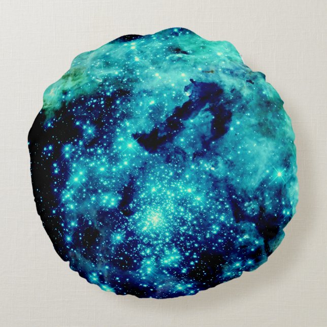Teal Galaxy Round Pillow (Back)
