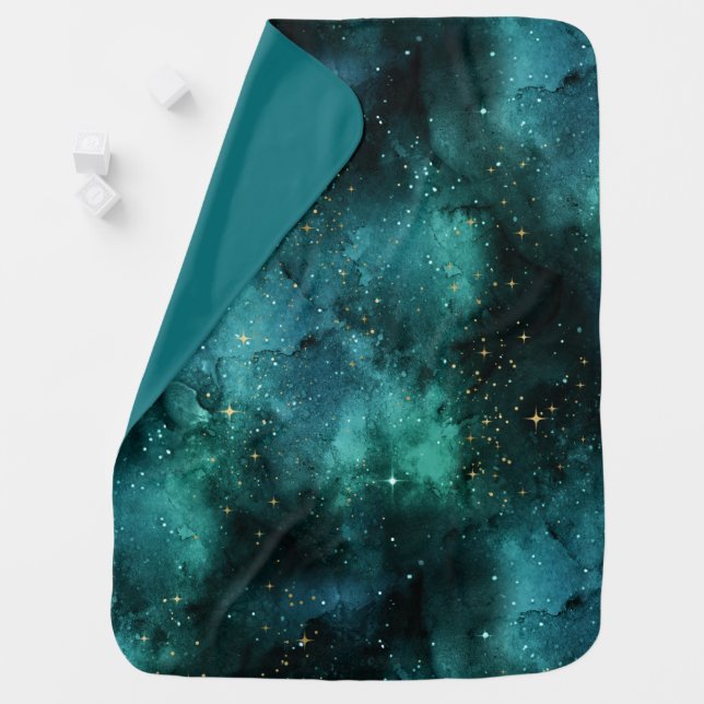 Teal Galaxy Series Design 1  Baby Blanket (In Situ)
